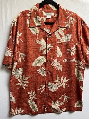 Island Republic Silk Rayon Tropical Print Short Sleeve Camp Shirt Sz L